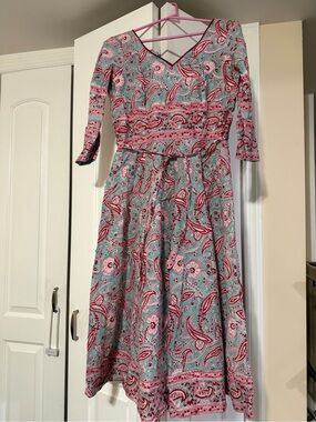 Ethnic Indian Wear Mint and Red Paisley Midi Dress